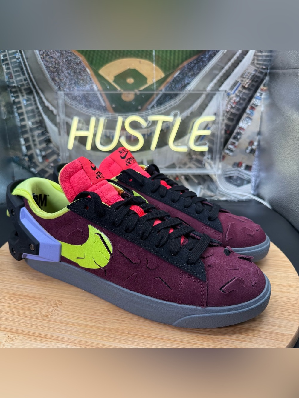 Nike Blazer Low/ACRNM Shoes Size Mens 6 Womens 7.5 Night Maroon/Lemon Sneakers